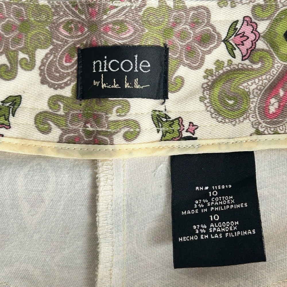 Nicole Miller Floral Paisley Print Flare Leg Pants Cottagecore Pink Green 10 - Picture 4 of 10